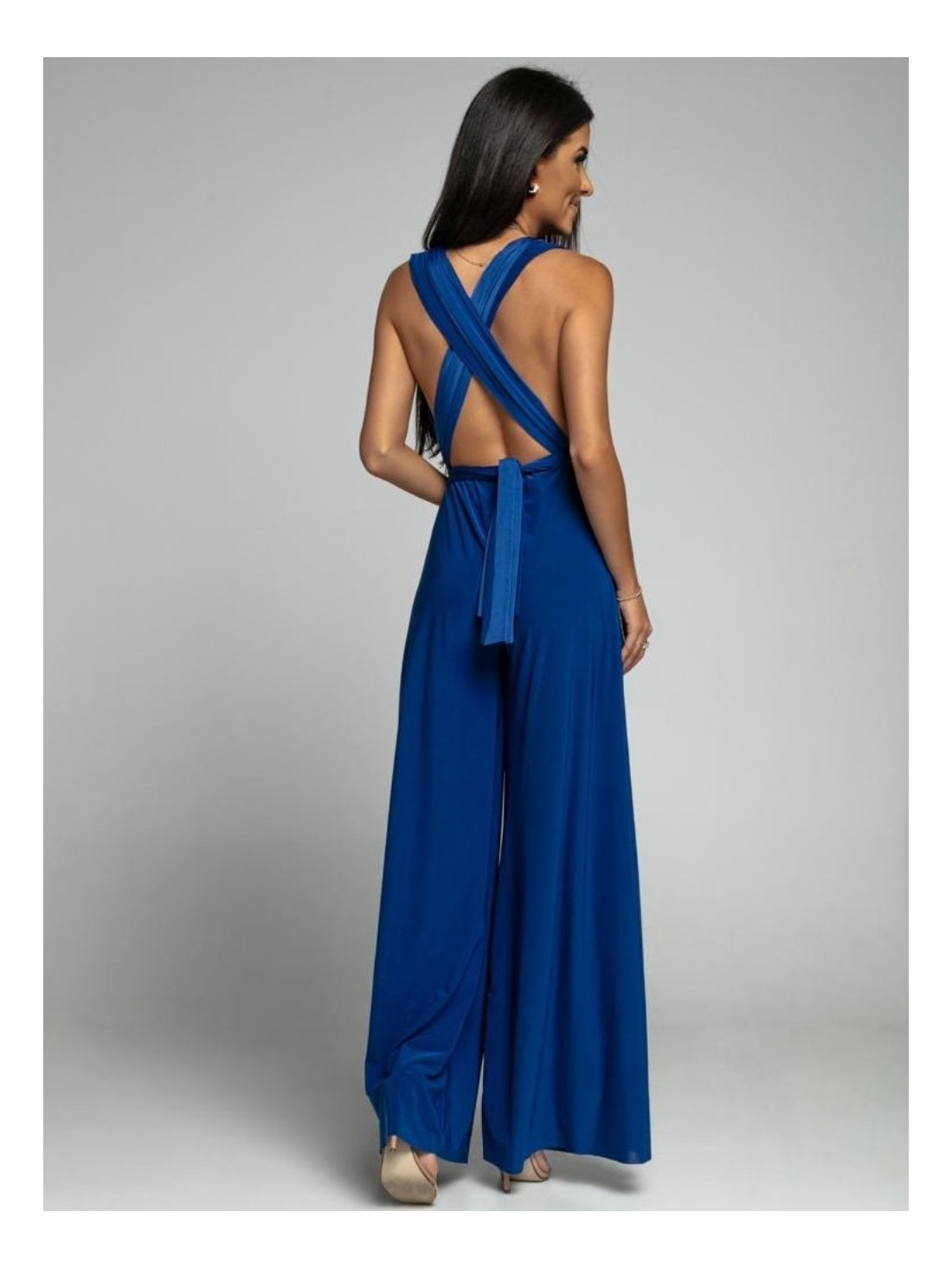 Cornflower blue jumpsuit tied in several ways AZR002